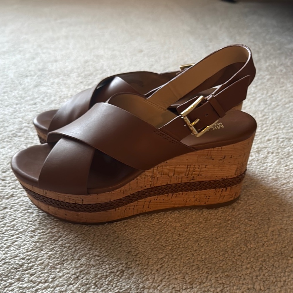Michael Kors Brown Leather Wedge Sandals